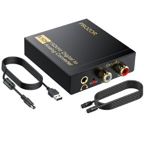 PROZOR 192Khz Digital to Analog Audio Converter Support 5.1CH Optical to RCA Converter with Magnetic Ring Power Cord Digital Toslink SPDIF to Analog L/R RCA 3.5mm Adapter for HDTV Blu-Ray DVD PS3 PS4