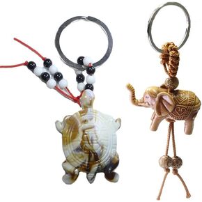 Turtle and Elephant Keychains Key Holder Set Lucky Cute Feng Shui Pendant Key Ring for Him and Her