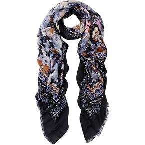 TrendsBlue Elegant Large Vintage Floral Design Frayed End Scarf Wrap - Diff Colors Avail