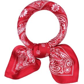 ANDANTINO 100% Pure Mulberry Silk Square Scarf for Hair-27'' Women Men Natural Silk Neckerchief Digital Printed Headscarf (Paisley-White&Red)