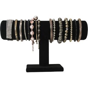 T-Bar Bracelet Holder, Bracelet Watch Display Stand For Store Show, Hair Tied Watch Jewelry Organizer Rack For Selling Show (Beige Velvet)