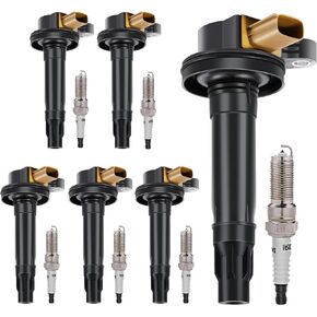 Yikesai Ignition Coil Pack UF646 and Spark Plug Compatible with 3.5L EcoBoost V6 Turbo - 2011-2020 Ford F150, Expedition, Explorer, Transit, Flex, Taurus, Lincoln MKS, MKT, Navigator - Set of 6