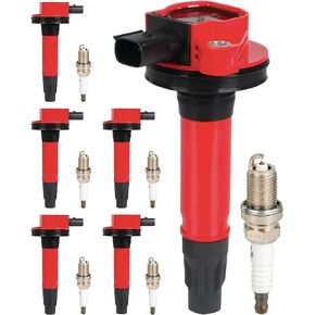Ignition Coil Packs and Iridium Spark Plugs Fits for Ford Edge Flex Fusion Taurus X Lincoln MKS MKT MKZ MKX Mercury Sable 3.5L 3.7L V6 2007 2008 2009 2010 2011 2012, Set of 6, UF553 DG520,Red