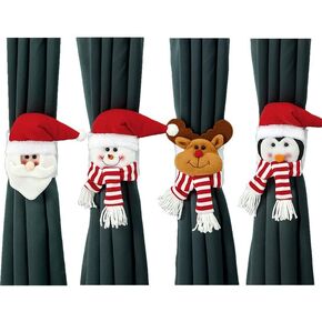 mdgfge Christmas Curtain Buckle Snowman Santa Elk Penguin Curtain Tiebacks Holdback Fastener Cartoon Doll Holder for Home Party Window Decorations Xmas Bottle Topper Ornaments Supplies (4 Pcs)