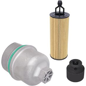 Aluminum Oil Filter Housing Cap with Filter Assembly & 24mm Wrench Socket Fits 2014-2023 Chrysler, Dodge, Jeep, Ram 3.6L V6 Engines Replaces Parts# 917-190, 68191350AA