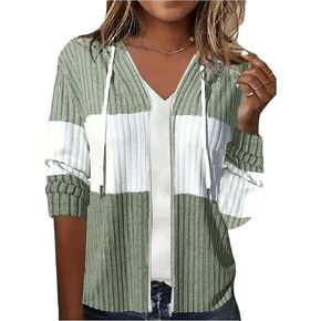 MakeMeChic Women's Two Tone Drawstring Front Jacket Coat Long Sleeve Zip Up Hoodie Tops Outerwear