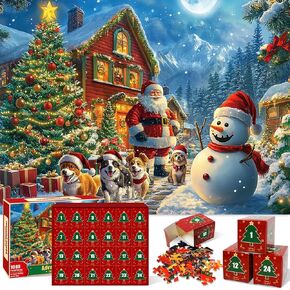 Puzzle Advent Calendar 2024 Adults Kids, 1008 Pieces Christmas Countdown Calendar 24 Days Jigsaw Puzzles, Santa Chirstmas Dog Tree Holiday Puzzles for Adults Kids Boys Girls(27.6 in x 19.7 in)