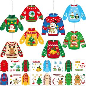 Christmas Ugly Sweaters Craft Kits - 123Pcs Christmas Colorful Sweaters DIY Sticker Ornaments for Kids, Make Your Own Xmas Crafts Paper Sweaters Ornaments for Christmas Tree Party Supplies