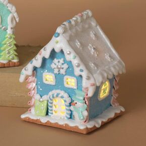 One Holiday Way 6-Inch Decorative Pink Light Up Whimsical Faux Gingerbread House - Pastel Tabletop Christmas Village - Lighted Indoor Xmas Kitchen, Centerpiece, Mantel & Winter Party Decor