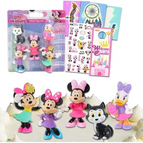 Minnie Mouse Cake Topper Birthday Party Supplies - Bundle with 5 Minnie Mouse Cake Toppers, Stickers, Tattoos, More | Minnie Mouse Party Favors