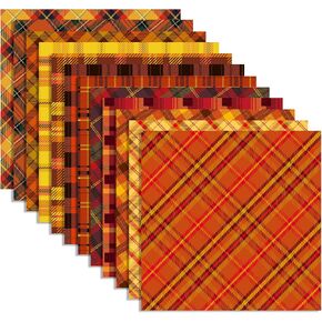 24 Pcs Thanksgiving Plaid Scrapbook Paper Pad, Reddish Brown Checkered Double-Sided Decopodge Paper, Cardstock Paper for Scrapbooking, DIY Decorative Background Cardmaking Supplies