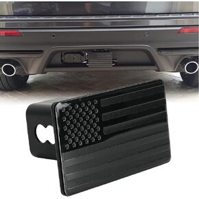 Winunite Black Towing Hitch Cover for 2" Inch Trailer Rear Receivers Plug Covers with USA American Flag Metal Emblem Guard for Trucks Cars SUV