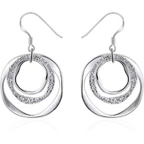 Lightweight Silver Circle Earrings with Sterling Silver dangle Earrings Hypoallergenic Geometric Earrings Dangling for Women Boho Earrings for Women Bohemian Earrings for Gift