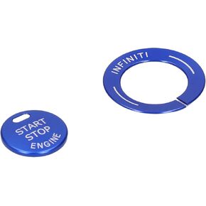 Engine Start Button Cover, 2pcs Engine Start Stop Button Trim Cover Aluminum Alloy Decor Fit for Infiniti Q50 Q50L QX60(Blue)