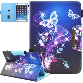 JZCreater 10 Inch Tablet Case, Universal 10 10.1 Inch Android Tablet Cover, Multi-Angle Viewing Stand Case for 9.5-10.5 Inch iPad Tablet, Purple Butterfly