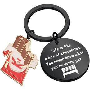 FUSTMW Movie Inspired Keychain Movie Lover Gifts Life is Like a Box of Chocolates Keychain Inspiration Jewelry Gift (silver)