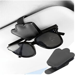 حامل نظارات شمسية من AICEL لواقي الشمس للسيارة، مشبك شماعة نظارات السيارات من الجلد المغناطيسي، حامل بطاقة تذكرة النظارات لواقي السيارات، ملحقات السيارة العالمية لمعظم المركبات (أسود) in Kuwait