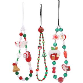 Taouzi 6PCS Beaded Phone Lanyard Wrist Strap Face Beaded Phone Charm Fruit Star Pearl Rainbow Color Beaded Phone Chain Strap for Women Girls