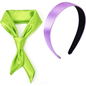 Women Costume Accessories, Purple Headband and Green Scarf for Women, Premium Satin Neck Scarf for Halloween, Perfect for Cosplay and Themed Events