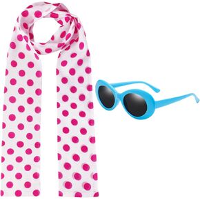 2PCS Women's Pink Polka Dot Chiffon Scarf and Retro Blue Glasses Halloween Party Accessories Cosplay Lucy Costume