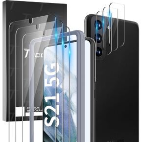 TOCOL [6 Pack Compatible with Samsung Galaxy S21 5G 6.2 inch - 3 Pack Tempered Glass Screen Protector and 3 Pack Camera Lens Protector with [Installation Frame] HD Clear Bubble Free Case Friendly