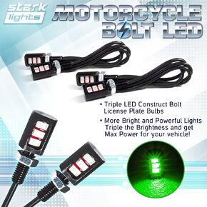 Car/Motorcycle License LED Bolt Screw - Triple Row SMD - High Power License Plate LED Light - Green