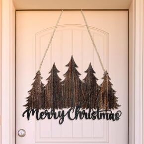 Meooeck Wooden Christmas Tree Decor Rustic Christmas Door Sign Decor Wooden Farmhouse Hanging Sign for Christmas Holiday Winter Front Outdoor Home Wall Decoration (Brown)