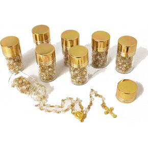 12pcs Iridescent Clear Gold Our Lady Guadalupe Scented Rosary In Glass Gold Jar Bottle Beads Red Beaded Rosary Crucifix Necklace Virgin Mary Party Favors Recuerdos De Mi Bautizo Baptism Communion