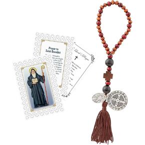 St Benedict Medals for Door Decor - St Benedict Card, Lord's Prayer Card - Tasseled St Benedict Home Blessing Door Hanger - St. Benedict Medals for Protection Door, Catholic Cards Set - 3 Items Total