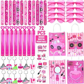 Pink Party Favors 72 Pc Princess Party Keychain Hot Pink Sunglass Bubble Wand stickers Gift for Girl Hot Pink Bag Birthday Party Supplies