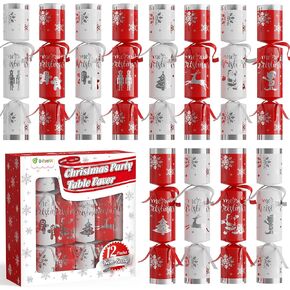 D-FantiX 12 Pack Christmas Party Favors with Red & White Snowflake Design, No-Snap Party Table Favors with Party Hats Joke Little Gifts, Xmas Holiday Dinner Traditions Supplies, Gift for Kids Adult