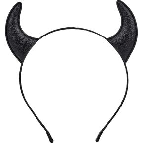 XinblueCo Glitter Black Devil Horns Headband Halloween Devil Ears Headband for Women Halloween Fancy Dress Cosplay Hairband