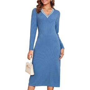 Womens Long Sleeve Dress Casual Elasticity Bodycon Resort Wear for Women 2024 Sexy Outfits