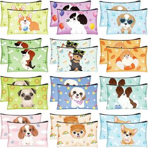 24 Pcs Bulk Cartoon Zipper Pencil Case Pouch Cute Cartoon Animal Pen Bag Multipurpose Canvas Cosmetic Bag Pouches Organizer for Boy Girl Stationary Storage(Dog Style)