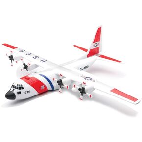 Model Kit Lockheed C-130 Hercules Transport Aircraft White and Red United States Coast Guard Snap Together Plastic Model Kit by New Ray 20617