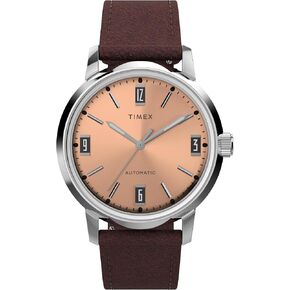 Timex Men's Marlin Automatic 40mm Watch - Brown Strap Pink Dial Stainless Steel Case