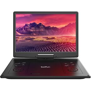 BOIFUN 15.7" Portable DVD Player with 14.1" Large HD Screen, 6 Hours Rechargeable Battery, Support USB/SD Card/Sync TV and Multiple Disc Formats, High Volume Speaker, Classic Black