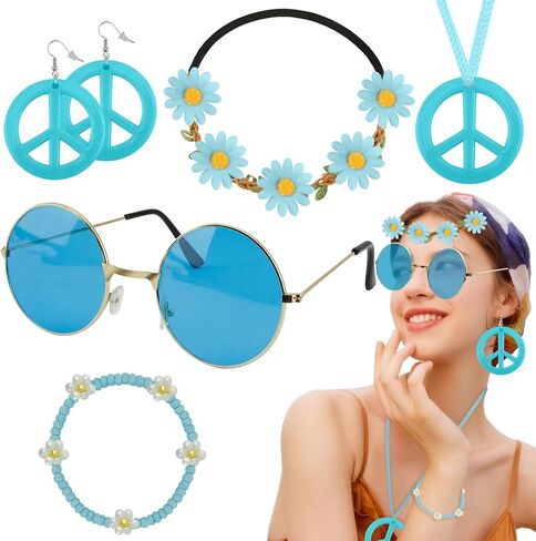 Halloween Hippie Accessories for Women 70s Accessories Women 60s 70s Outfits for Women Peace Sign Earrings in Saudi Arabia