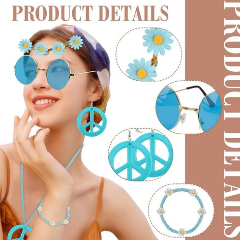 Halloween Hippie Accessories for Women 70s Accessories Women 60s 70s Outfits for Women Peace Sign Earrings in Saudi Arabia