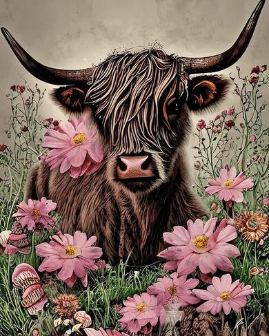 MVVMTOP 5D Diamond Painting Kits for Adults Highland Cow and Flower Diamond Art Kits, Full Drill DIY Crystal Rhinestone Paintings for Home Wall Decor, 12x16 Inches in Saudi Arabia