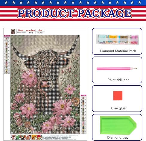MVVMTOP 5D Diamond Painting Kits for Adults Highland Cow and Flower Diamond Art Kits, Full Drill DIY Crystal Rhinestone Paintings for Home Wall Decor, 12x16 Inches in Saudi Arabia