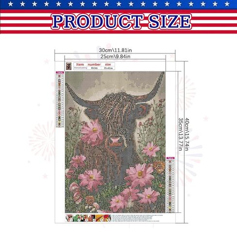 MVVMTOP 5D Diamond Painting Kits for Adults Highland Cow and Flower Diamond Art Kits, Full Drill DIY Crystal Rhinestone Paintings for Home Wall Decor, 12x16 Inches in Saudi Arabia