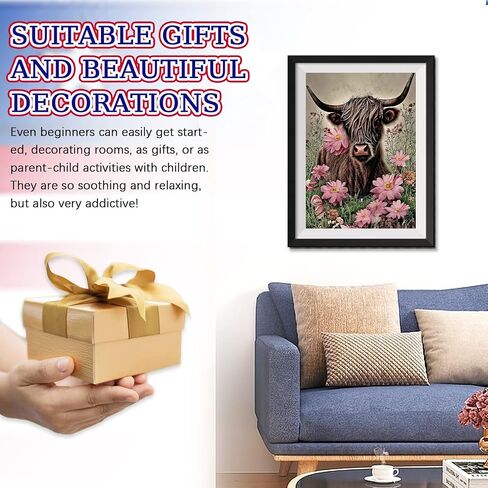 MVVMTOP 5D Diamond Painting Kits for Adults Highland Cow and Flower Diamond Art Kits, Full Drill DIY Crystal Rhinestone Paintings for Home Wall Decor, 12x16 Inches in Saudi Arabia