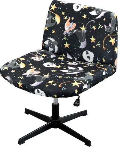 Armless Criss Cross Chair Cover Protectors Stretchable Removable Wide Seat Chair Cover Mid Back Computer Desk Vanity Accent Chair slipcovers (Halloween Black cat) in Kuwait