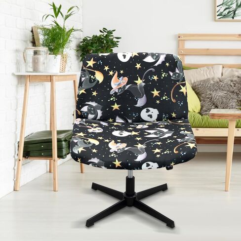 Armless Criss Cross Chair Cover Protectors Stretchable Removable Wide Seat Chair Cover Mid Back Computer Desk Vanity Accent Chair slipcovers (Halloween Black cat) in Kuwait