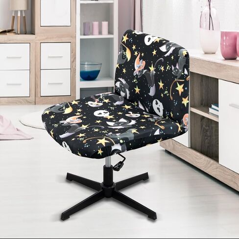 Armless Criss Cross Chair Cover Protectors Stretchable Removable Wide Seat Chair Cover Mid Back Computer Desk Vanity Accent Chair slipcovers (Halloween Black cat) in Kuwait