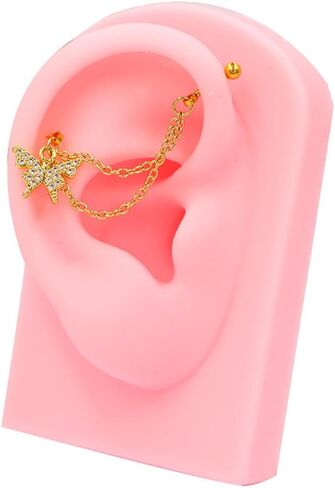 16G Gold Chain Industrial Piercing Jewelry for Women Stainless Steel Industrial Barbell Earrings Double Piercing Cartilage Helix Conch Earrings Body Piercing Jewelry in Saudi Arabia