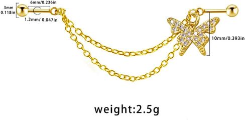 16G Gold Chain Industrial Piercing Jewelry for Women Stainless Steel Industrial Barbell Earrings Double Piercing Cartilage Helix Conch Earrings Body Piercing Jewelry in Saudi Arabia