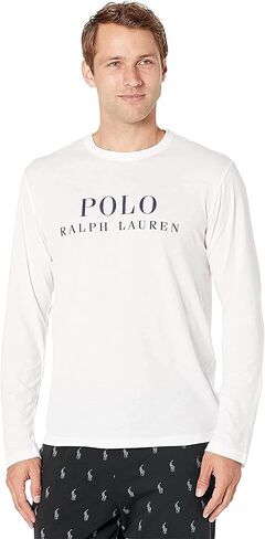 POLO RALPH LAUREN Men's Graphic Logo Long Sleeve Crew (X-Large, White/Cruise Navy Logo) in Saudi Arabia