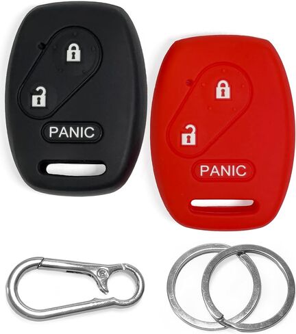 2pcs Click&Fit Silicone Key Fob Covers Compatible with Honda CR-V 2007-2013, Civic 2006-11, Accord 10-11, Odyssey, Honda Fit, Ridgeline Insight – Car Key Shell Rubber case 3-Buttons, Black+Red in Kuwait